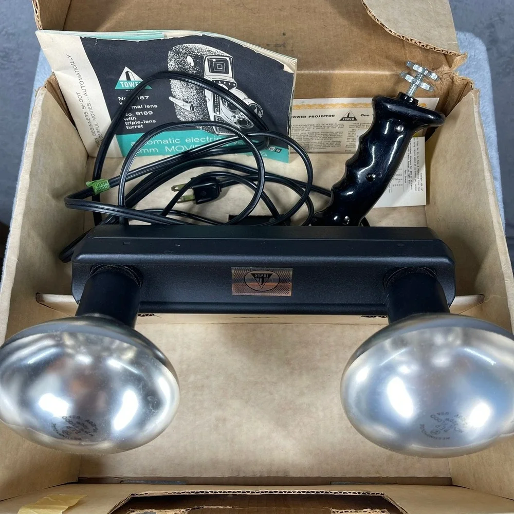 Tower Two Lamp Movie Light No. 8845 Vintage Black Dual Bulb Photography Gear